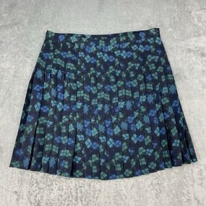 Vtg Express Skirt‎ Womens Sz 13/14 Blue Green Pleated Flowy Abstract Argyle Mini